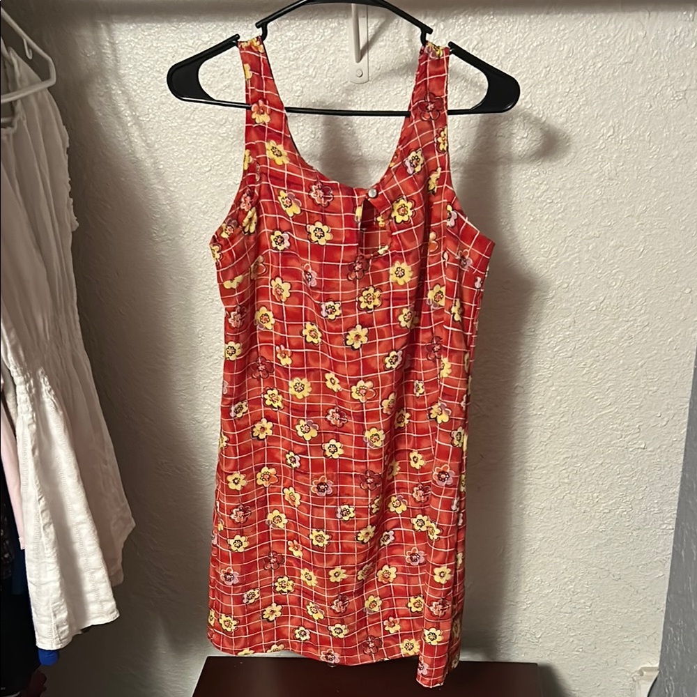 Vintage Floral Red Sleeveless mini Dress
